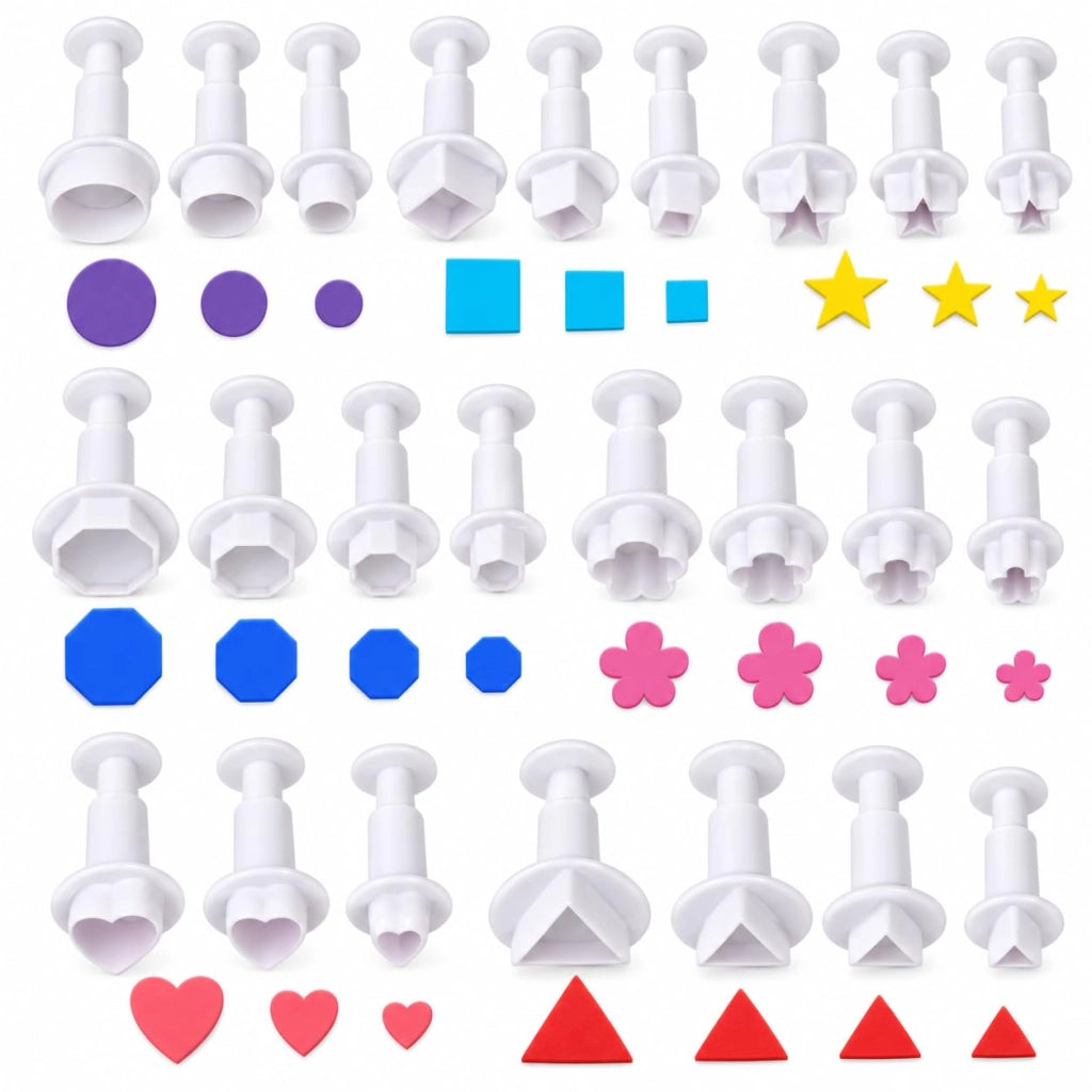 Set di formine per fondant, 24 pezzi, a forma di cuore, fiore, stella e forme geometriche