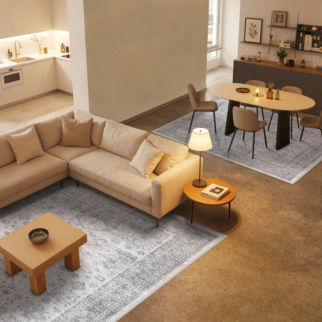 Tappeto vintage lavabile, 240x300 cm, grigio, antiscivolo