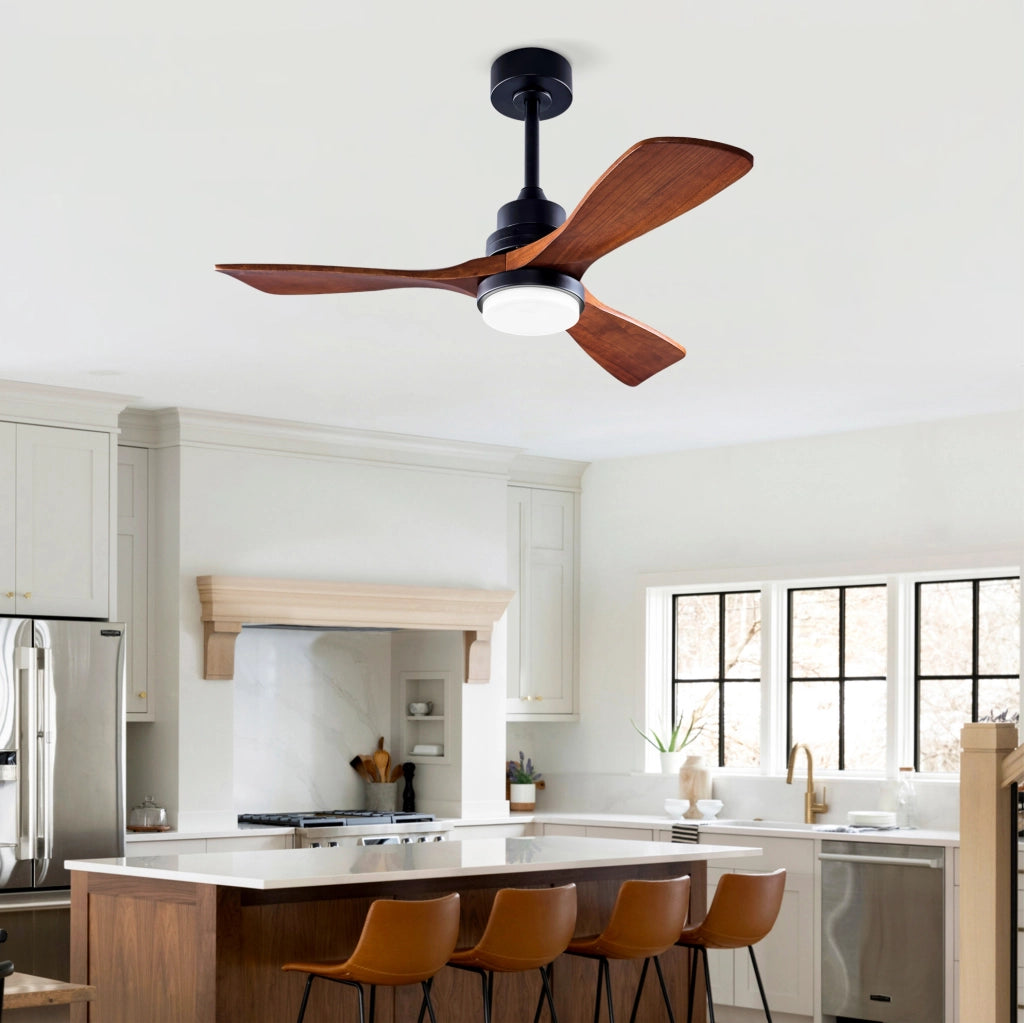 Ventilatore da soffitto con luce 107 cm metallo e legno nero noce, motore DC reversibile