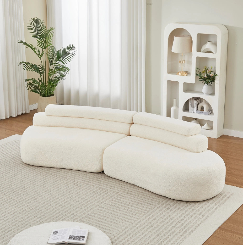 Divano modulare in ciniglia beige a 2 elementi con 3 cuscini