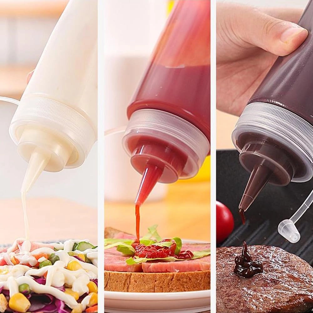 Set di 6 flaconi da 240 ml in plastica PET/PP, ideali per salse