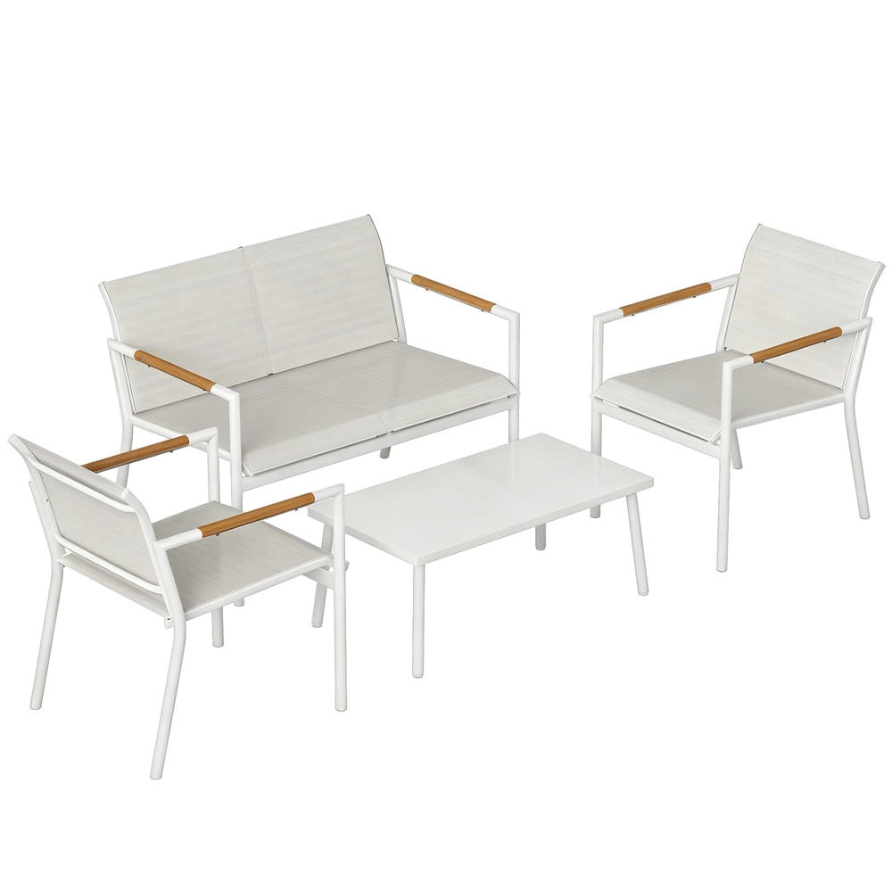 Set Salotto da Giardino 4 Posti con Divano 2 Posti 2 Poltrone e Tavolino in Metallo per Terrazzo e Giardino Robusto e Traspirante