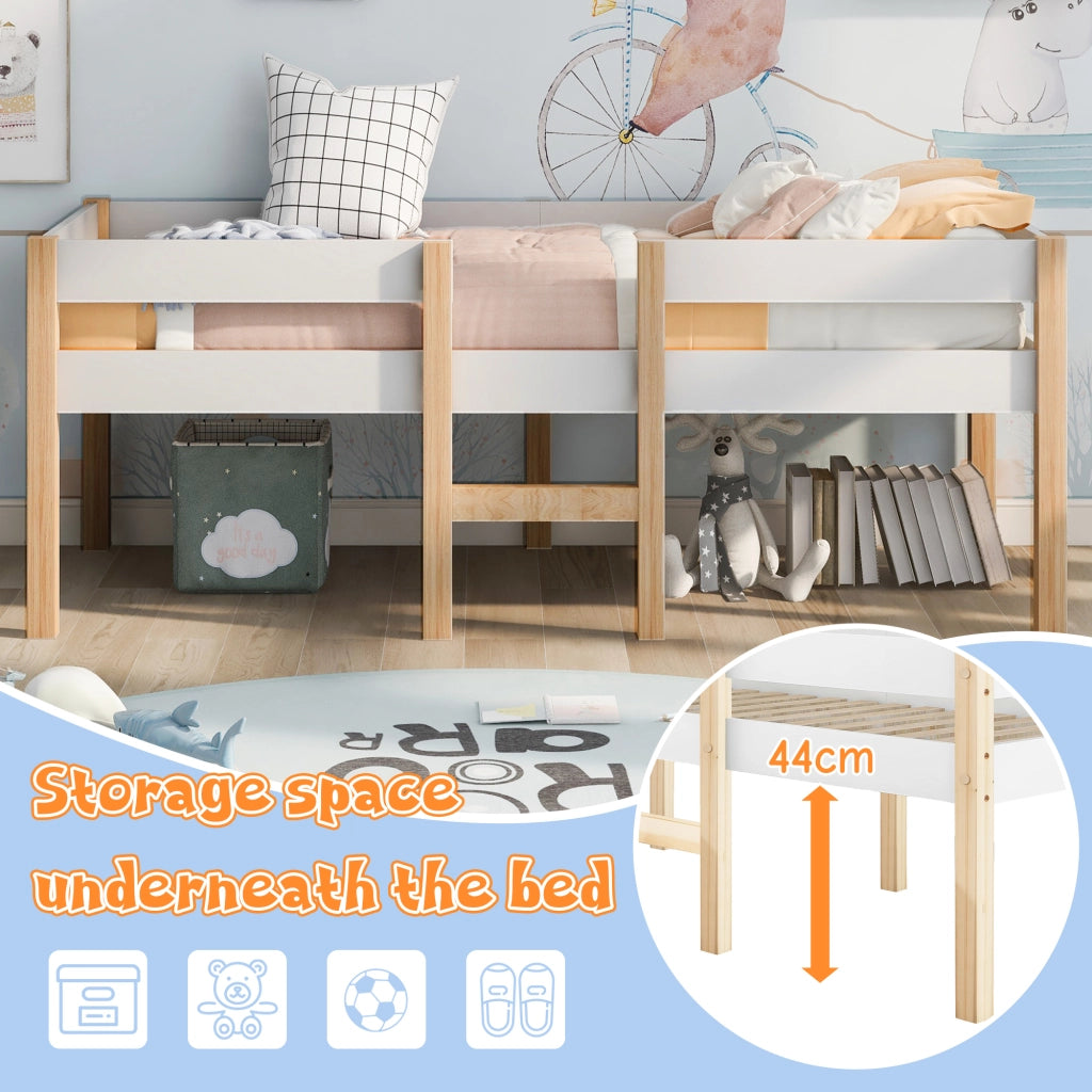 Letto per bambini semialto 90 × 190 cm con protezione anticaduta in legno di pino bianco