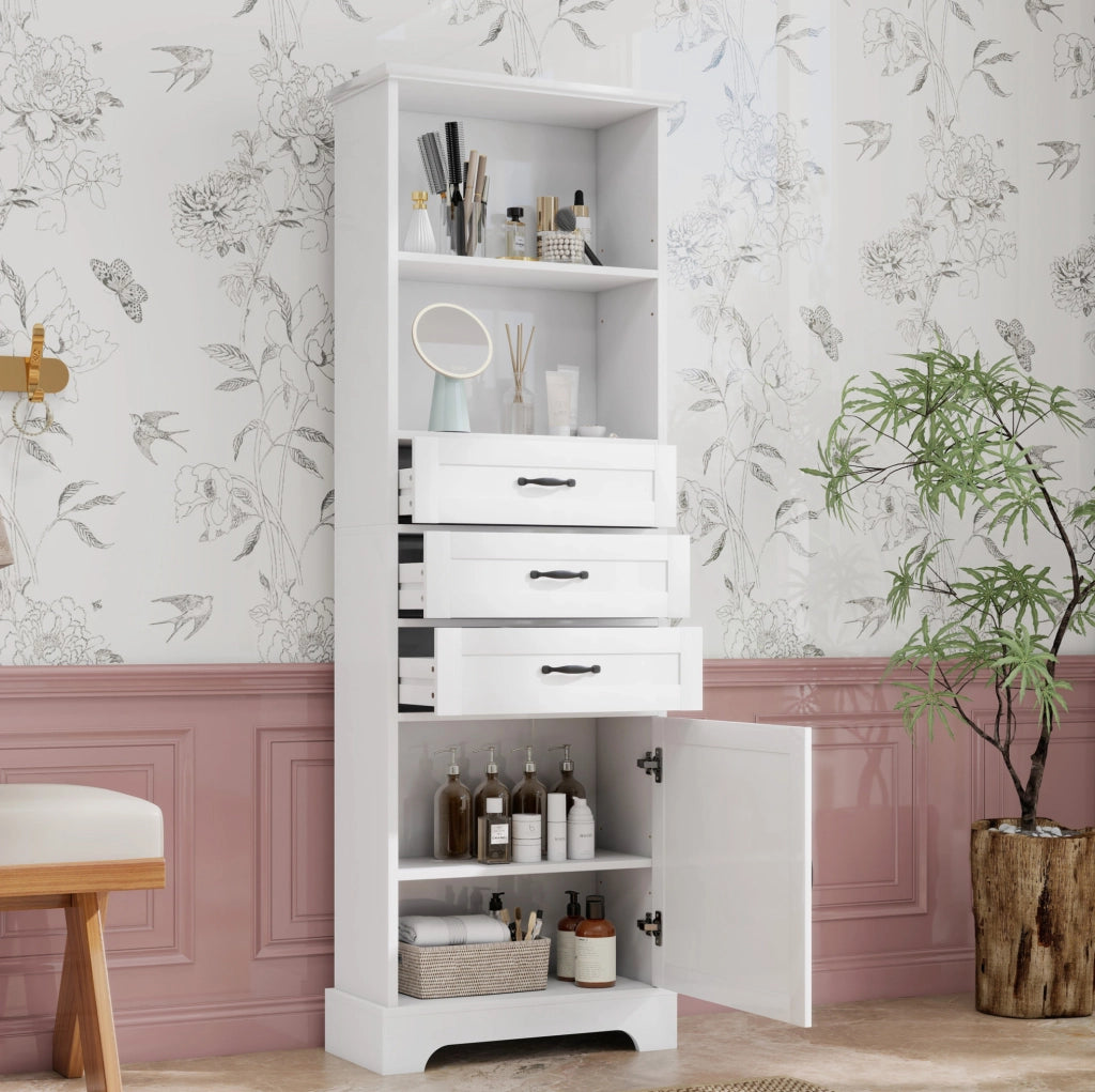Mobiletto bagno 56 x 25,6 x 167 cm in MDF bianco, 3 cassetti