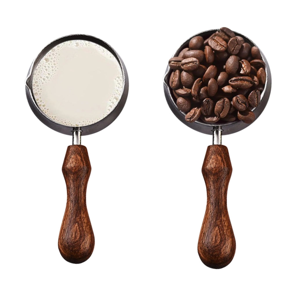 Set di 2 misurini, in acciaio inossidabile con manico in legno, capacità 60/100 ml