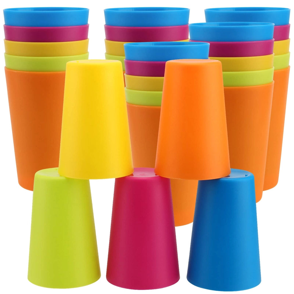 Set di 30 bicchieri in plastica, capacità 260 ml, multicolore, impilabili, riutilizzabili