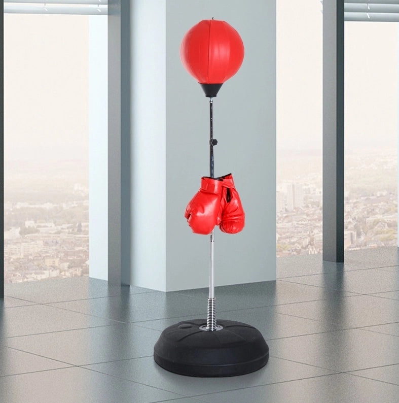 Set da boxe con punching ball regolabile 126–144 cm, rosso