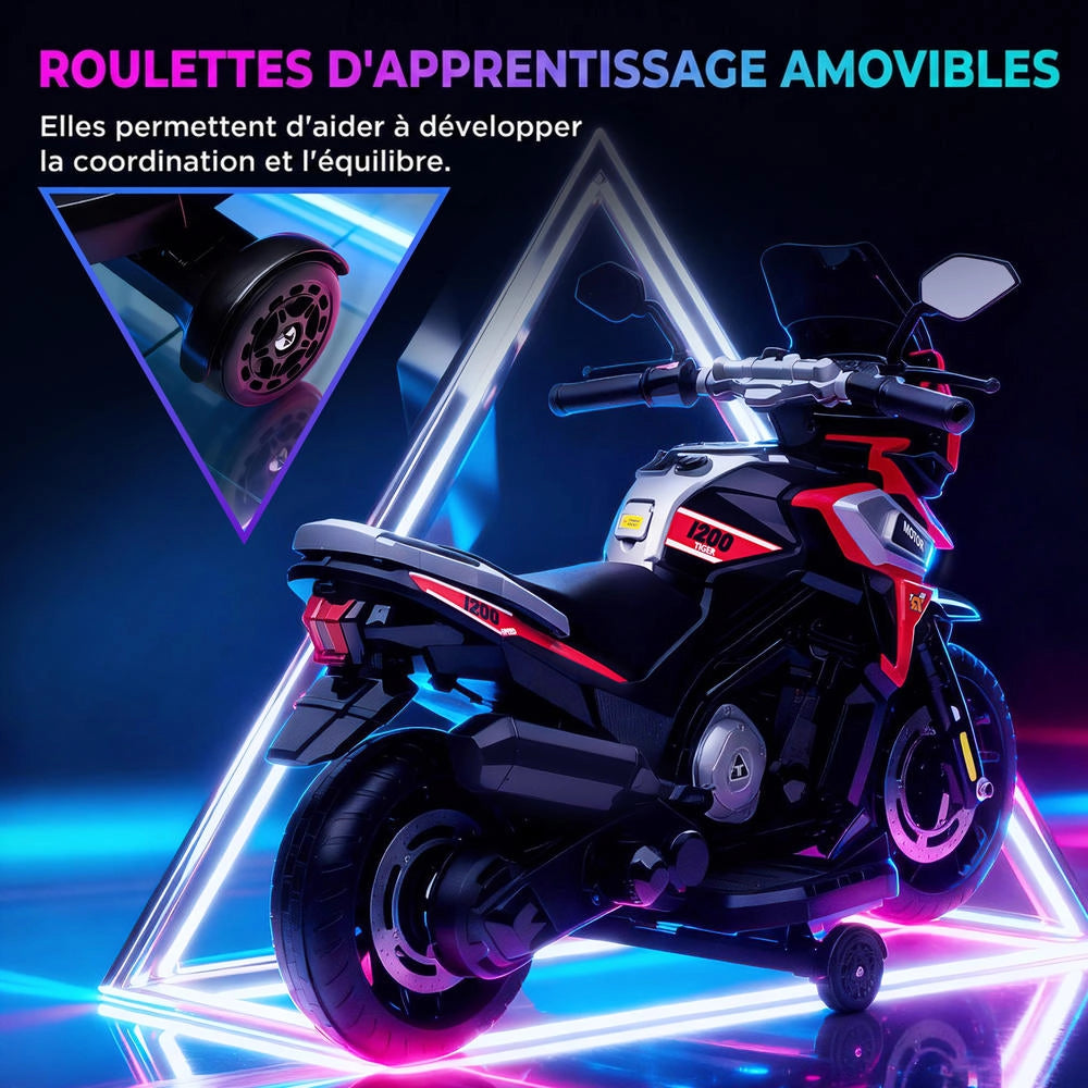 Moto Elettrica per Bambini 6V con Rotelle di Supporto Fari Luminosi e Musica Veicolo Cavalcabile Robusto Rosso
