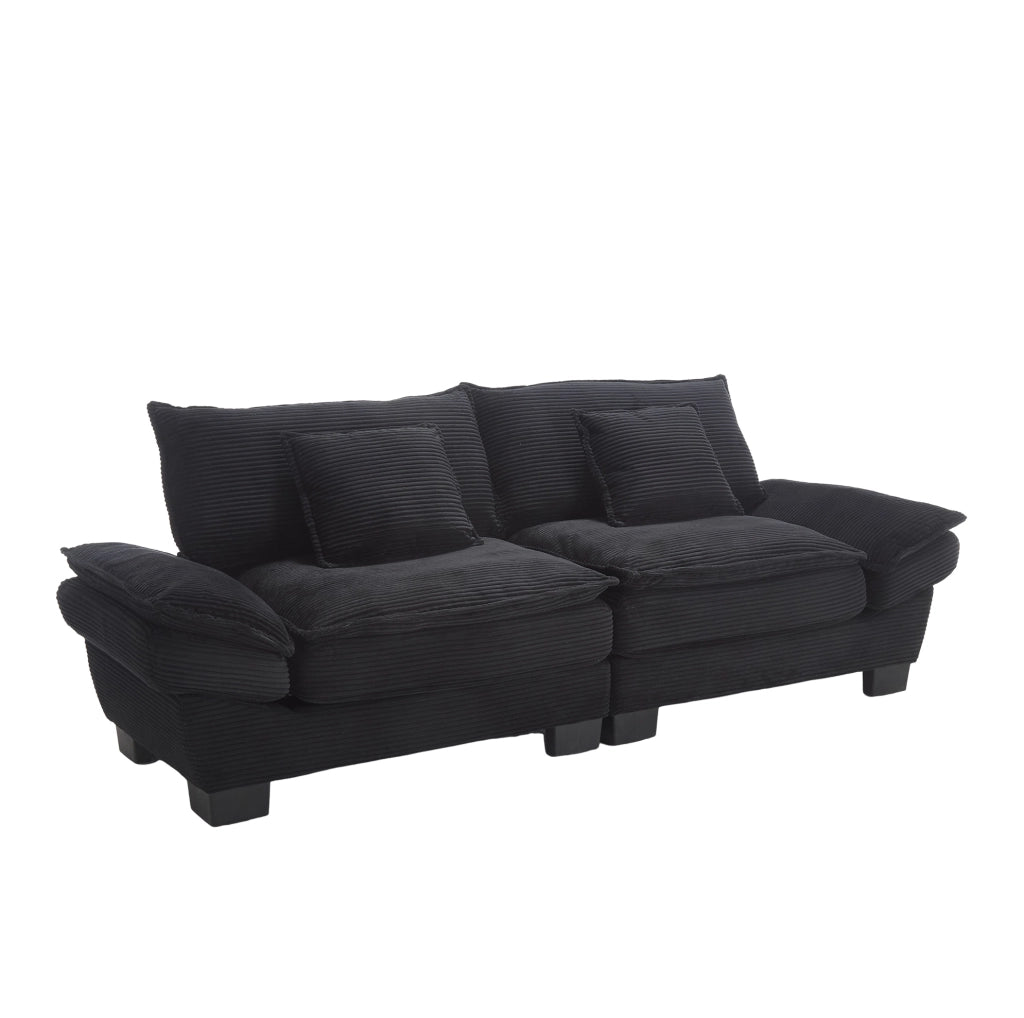 Divano a 2 posti 224x81x81 cm in velluto nero con braccioli, per soggiorno e ufficio
