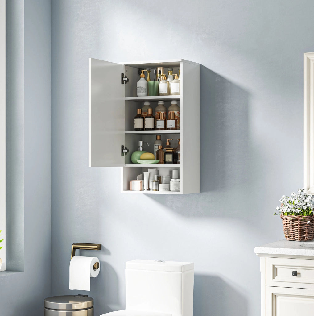 Mobiletto da Parete Bianco con Ante, Mensole Regolabili 40x27x77 cm per Bagno e Cucina
