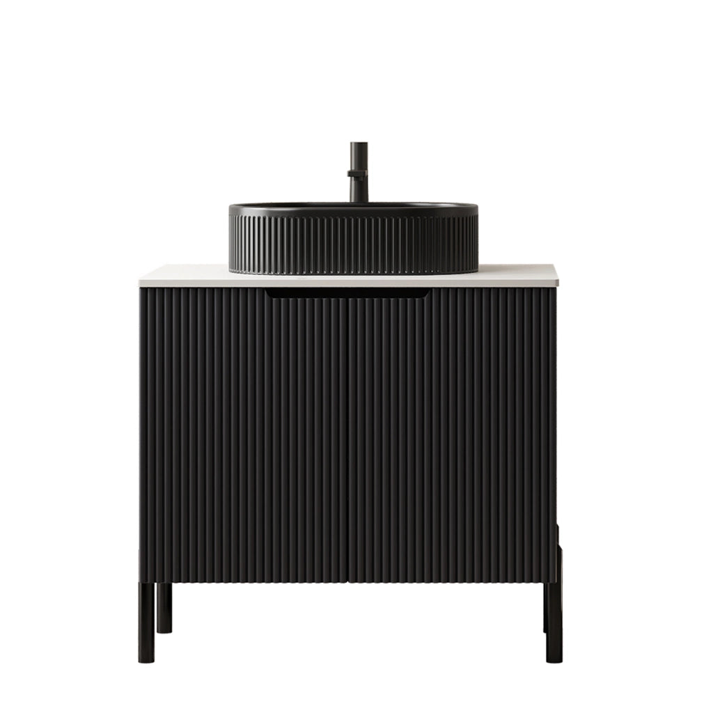 Mobile da bagno con lavabo ovale e 2 ante ammortizzate - 76x48x88 cm - nero