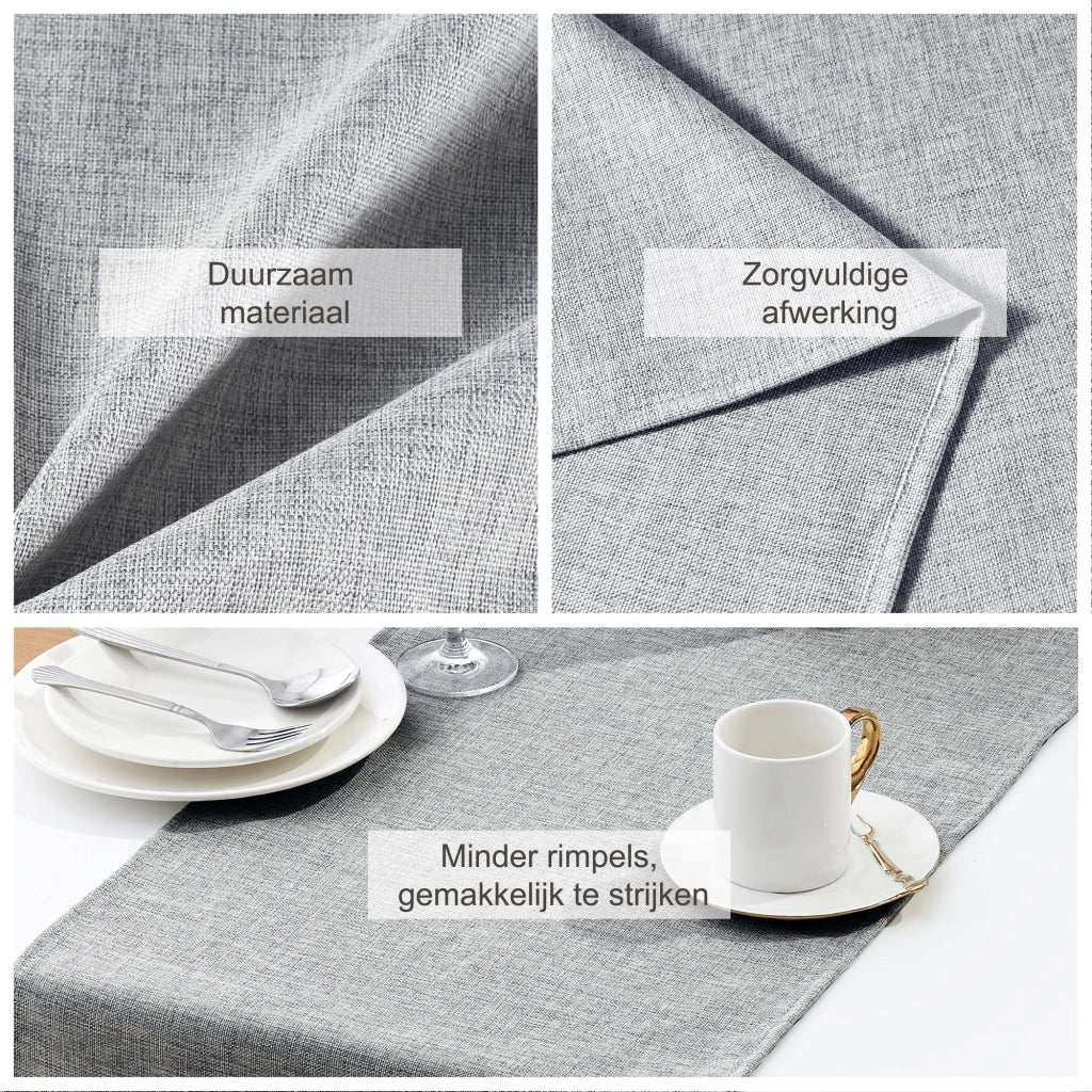 Tavolino Tafelloper, aspetto lino, idrorepellente, 40x220 cm, grigio