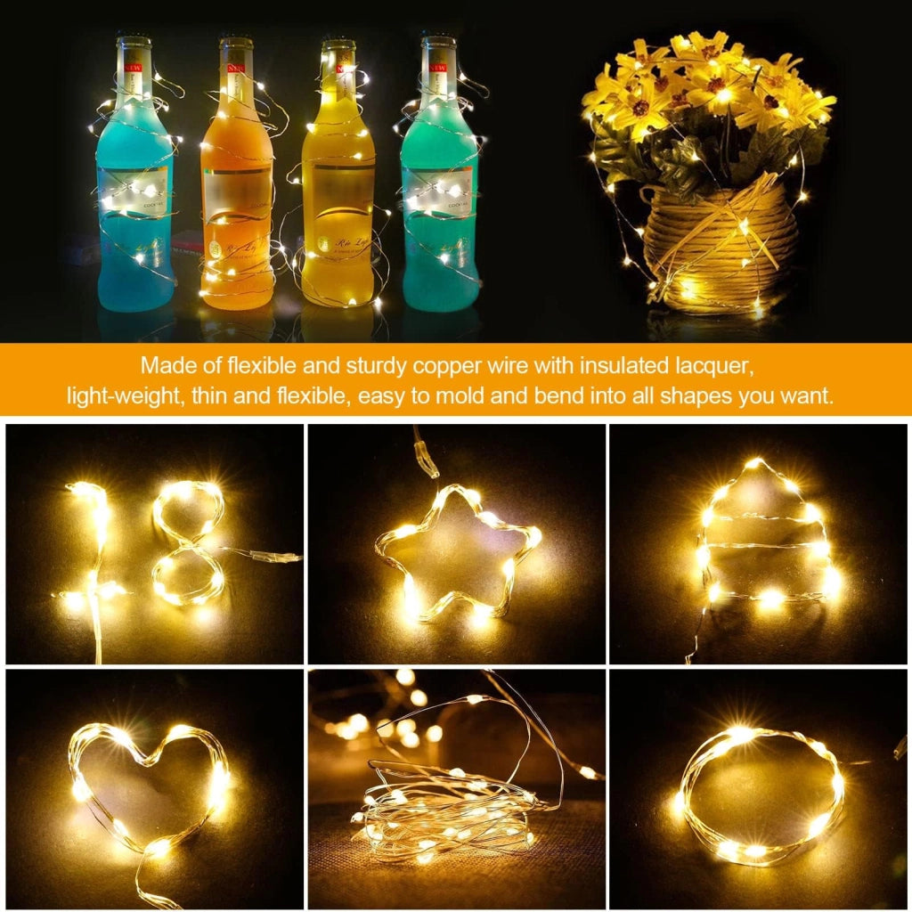 Catena luminosa a LED, confezione da 10, lunghezza 1 metro, luce bianco caldo, grado di protezione IP67, filo in rame