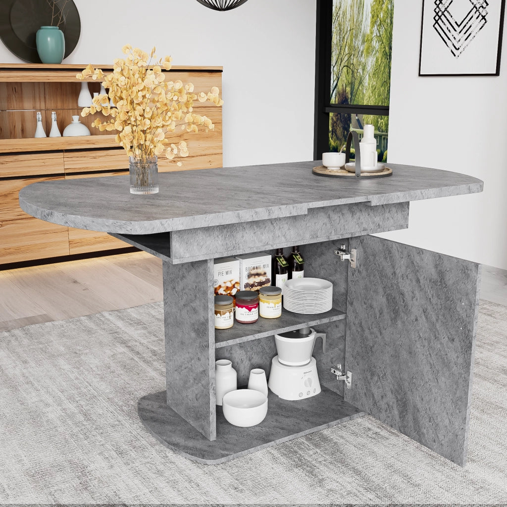 Tavolo da pranzo ovale allungabile effetto cemento 110-130 cm