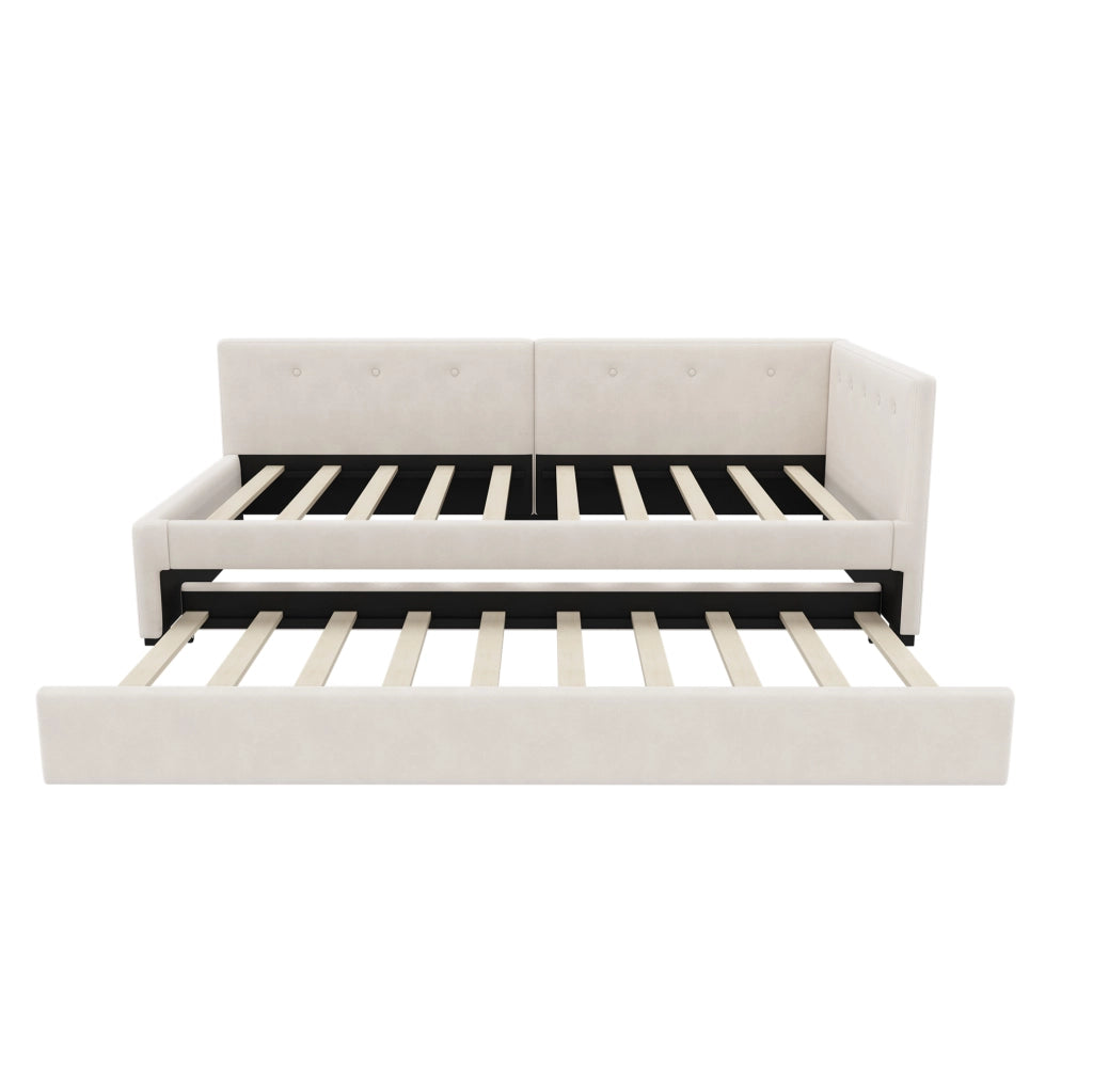 Letto singolo 90x200 beige in velluto con estraibile e materasso