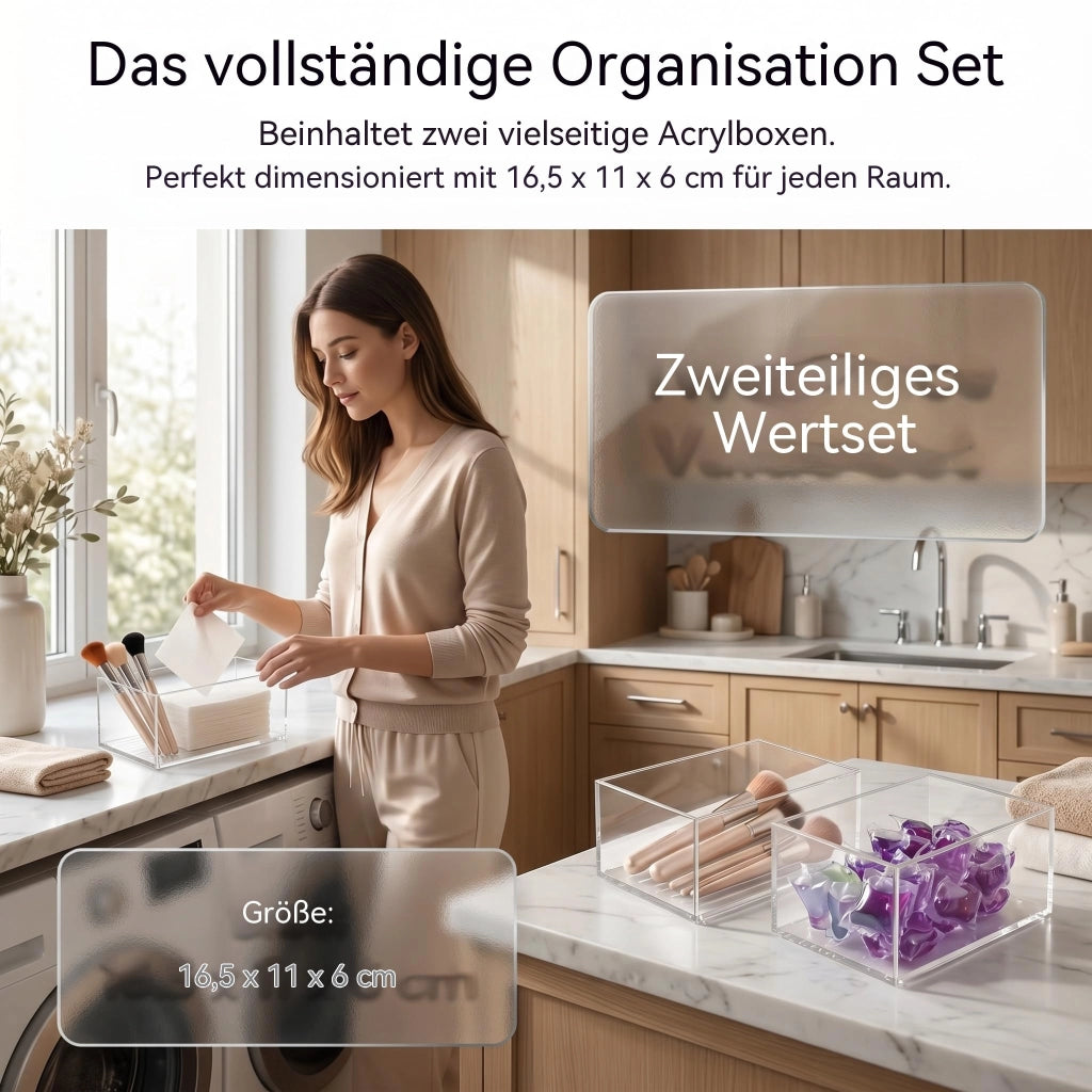 Set di 2 organizer in acrilico trasparente, dimensioni 16,5x11x6 cm