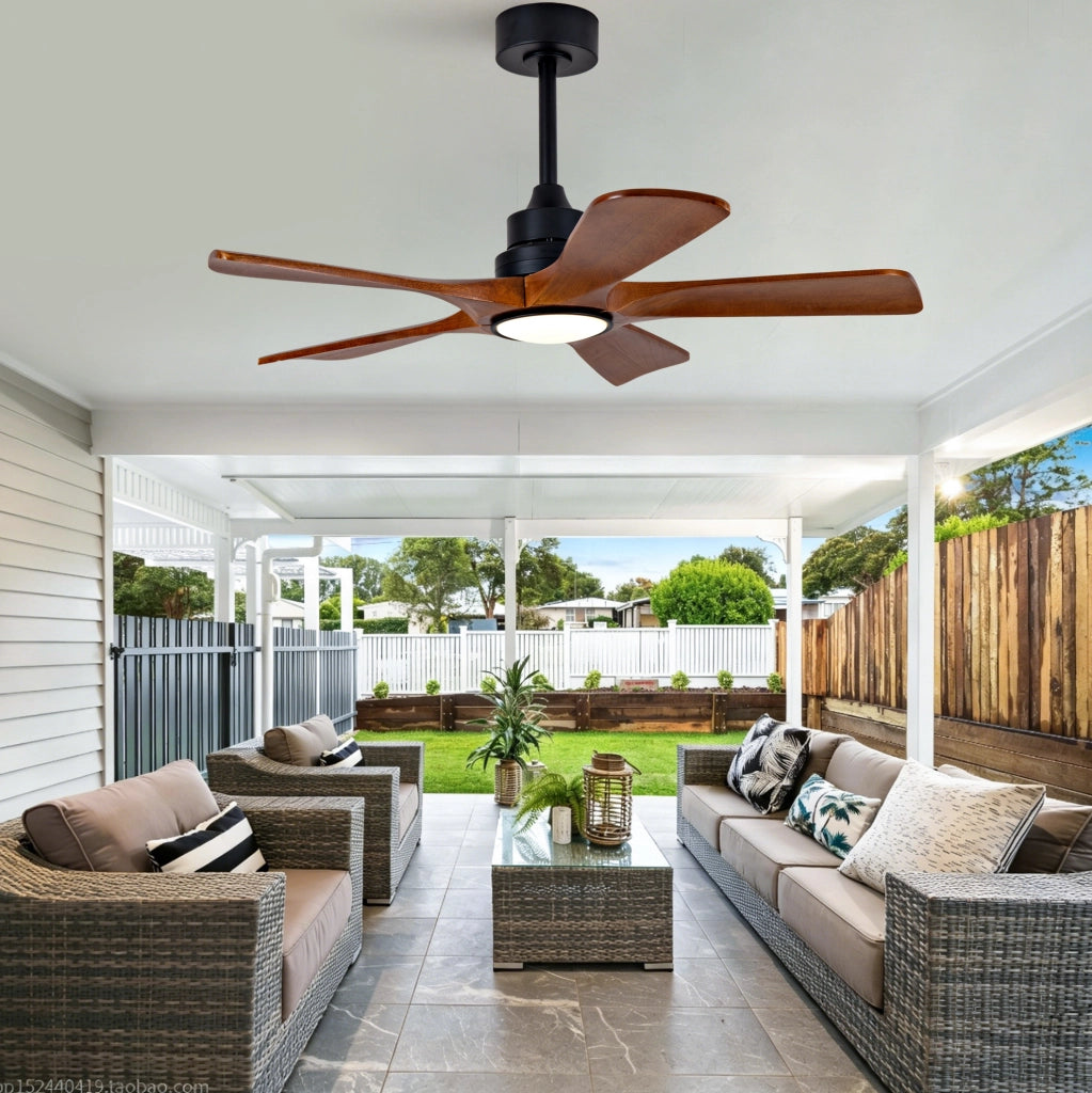Ventilatore da soffitto da 106,6 cm con luce e telecomando, nero/noce, per soggiorno