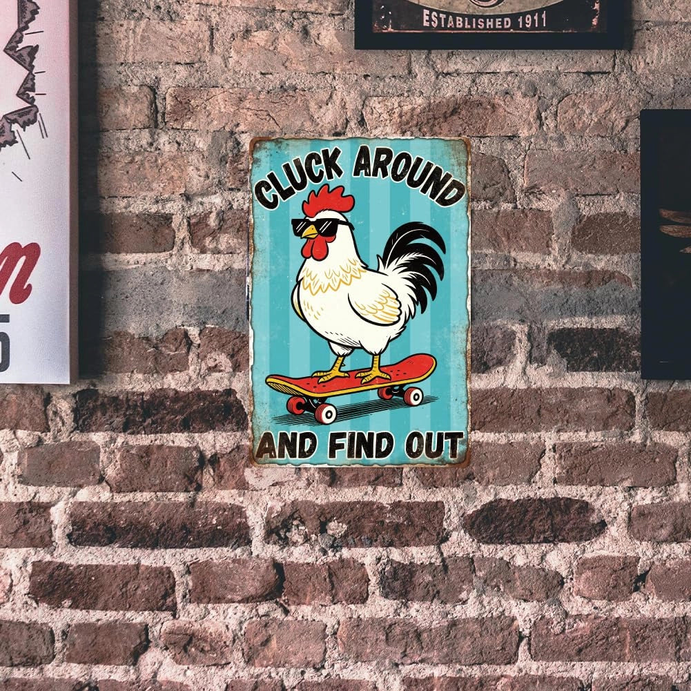 Targa in metallo a forma di gallina, per skateboard, dimensioni 20x30 cm, stile vintage, con elementi umoristici