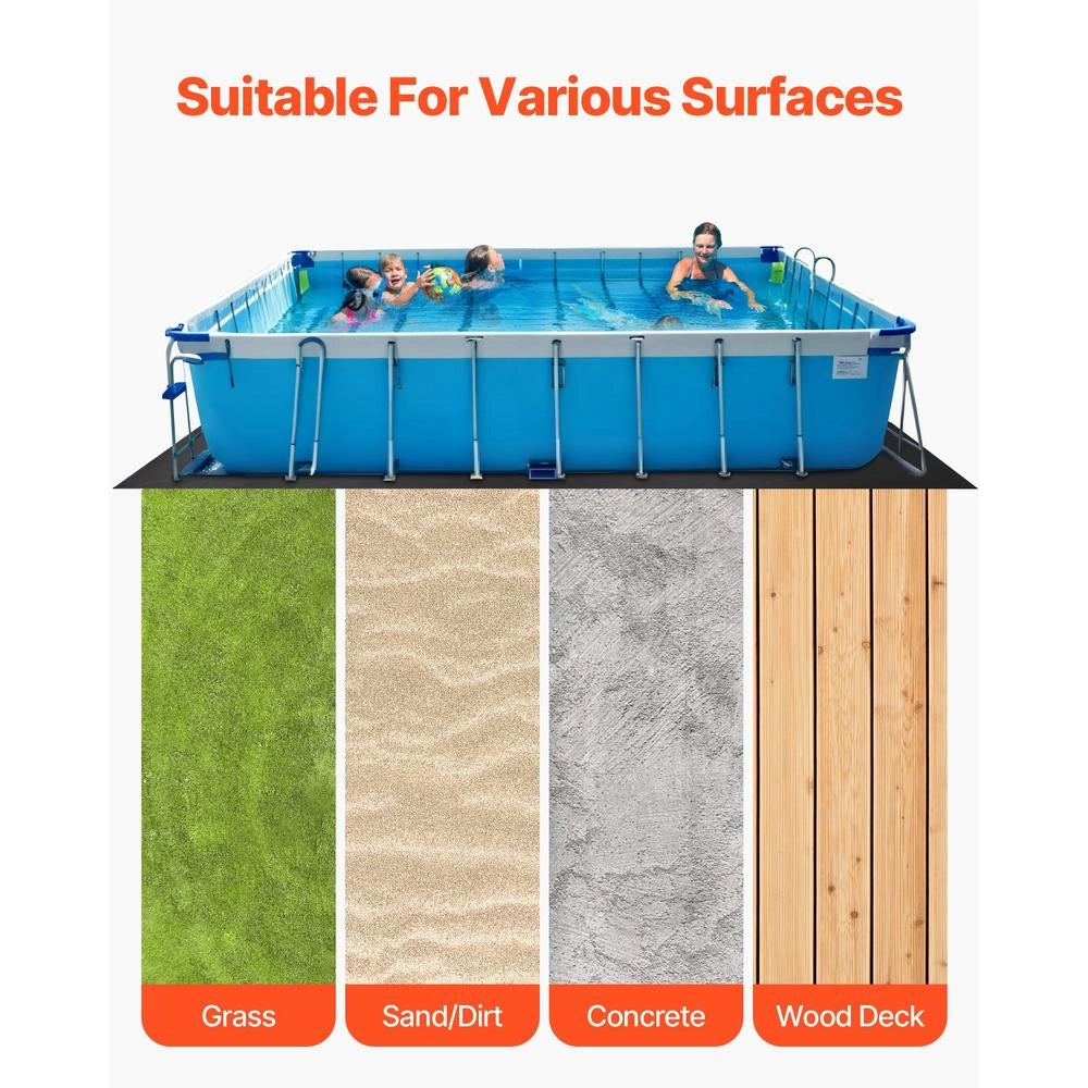 Tappetino per piscina fuori terra 1632RE in geotessile nero, telo sottofondo protettivo rettangolare resistente per giardino, 488 x 975 cm