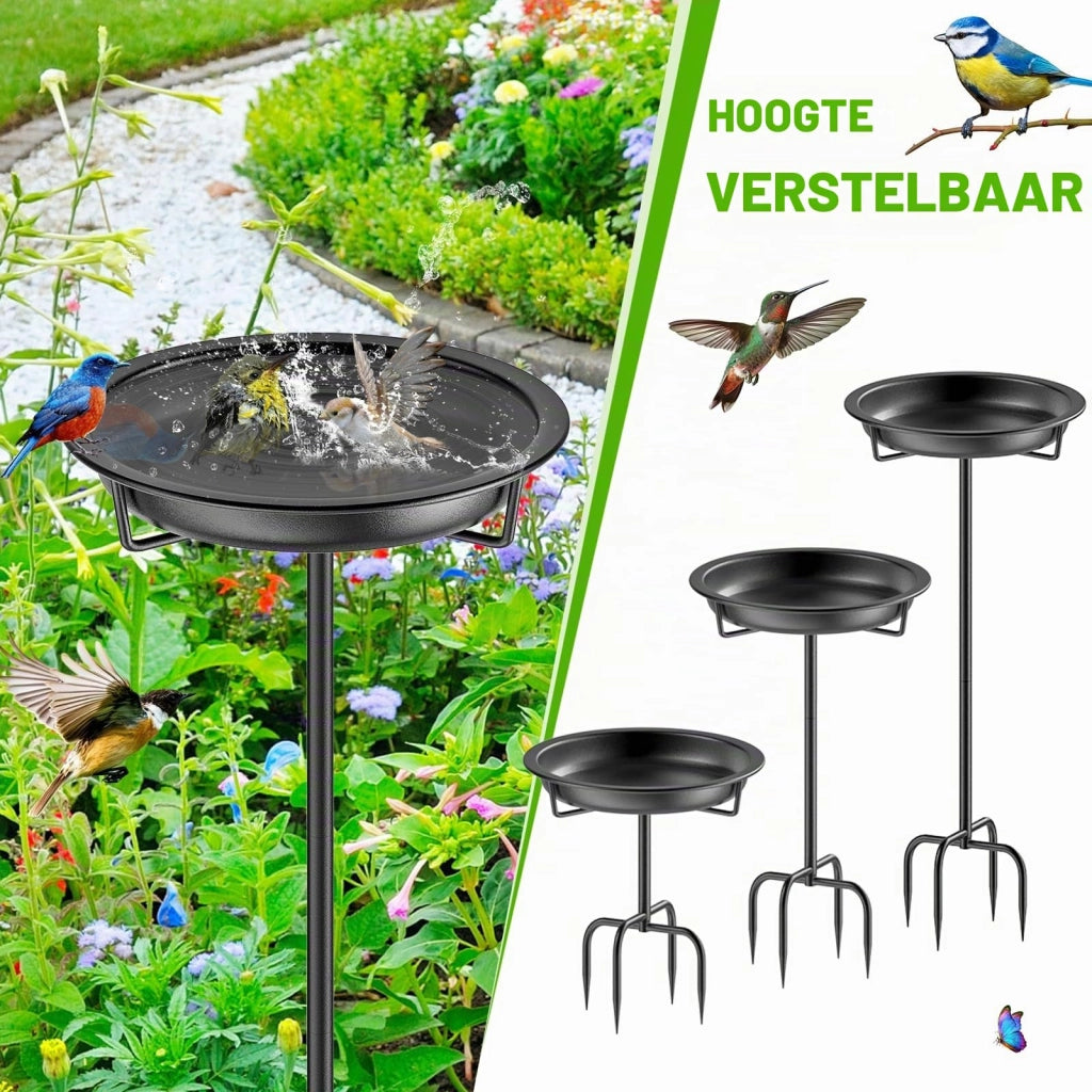 Bagno per uccelli in metallo per esterno, ciotola per uccelli da giardino, vasca per uccelli selvatici, resistente al gelo, 92x27 cm (Nero)