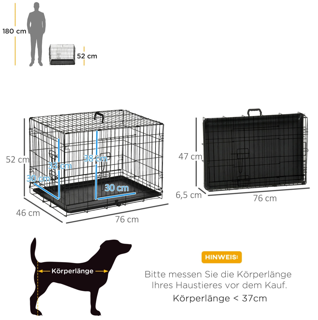 Gabbia trasportino pieghevole in metallo nero 76x46x52 cm per piccoli animali