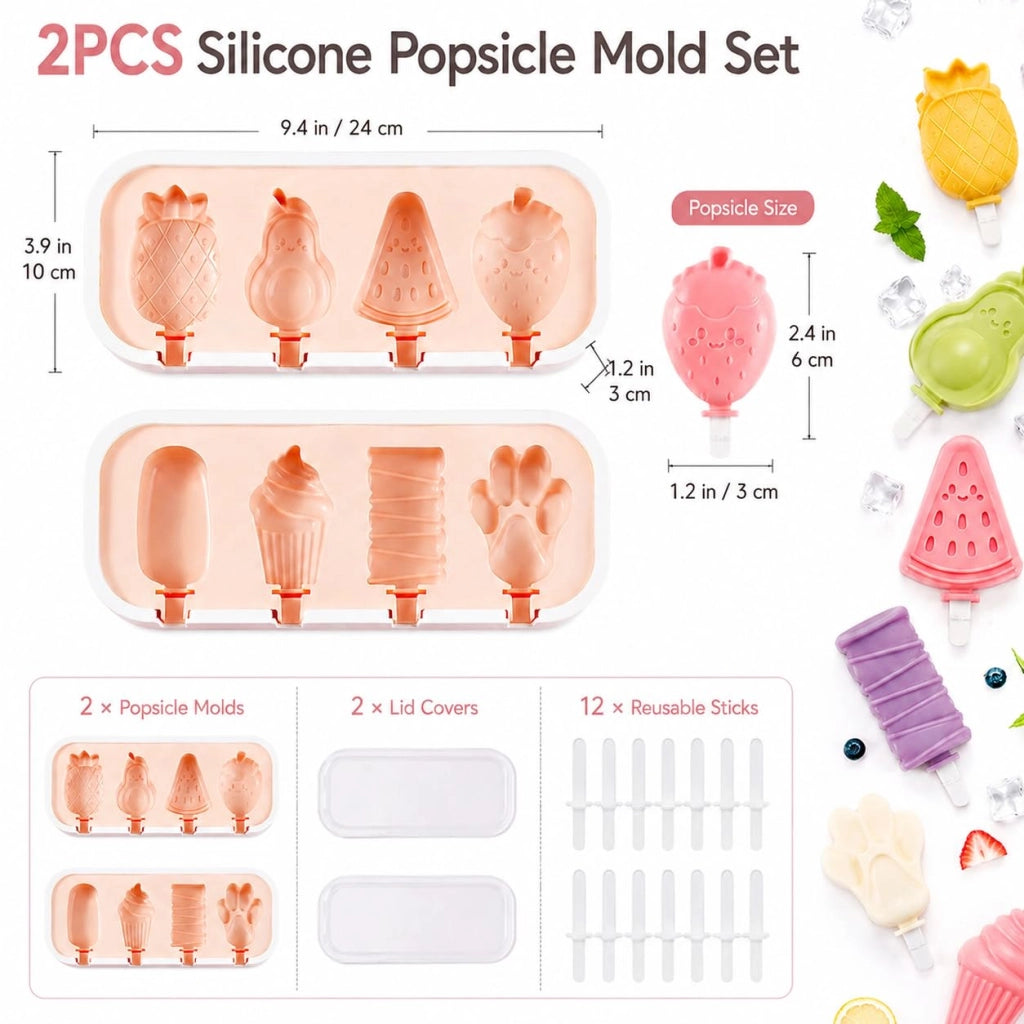 Set da 2 stampi in silicone per il ghiaccio, con 4 vani, senza BPA, riutilizzabili