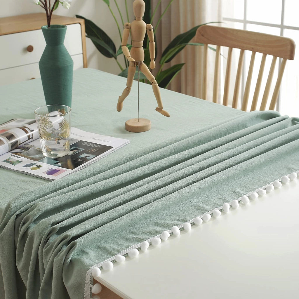 Tovagliette con bordo a pompon, colore verde, 60 x 60 cm