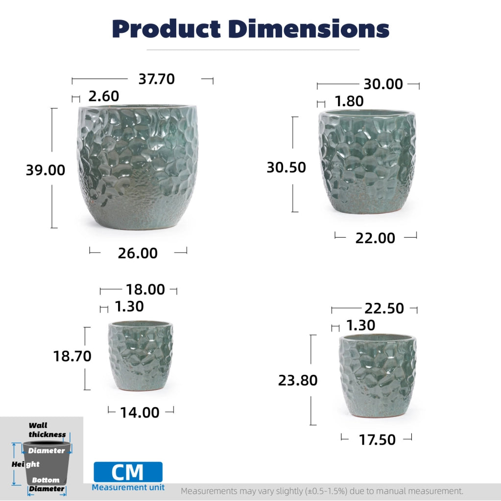 Vaso in ceramica verde scuro Ø 38 cm con rilievo e foro di drenaggio