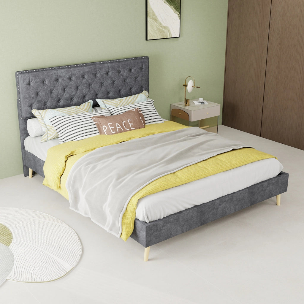 Letto morbido tessuto metallo grigio 140 x 200 cm