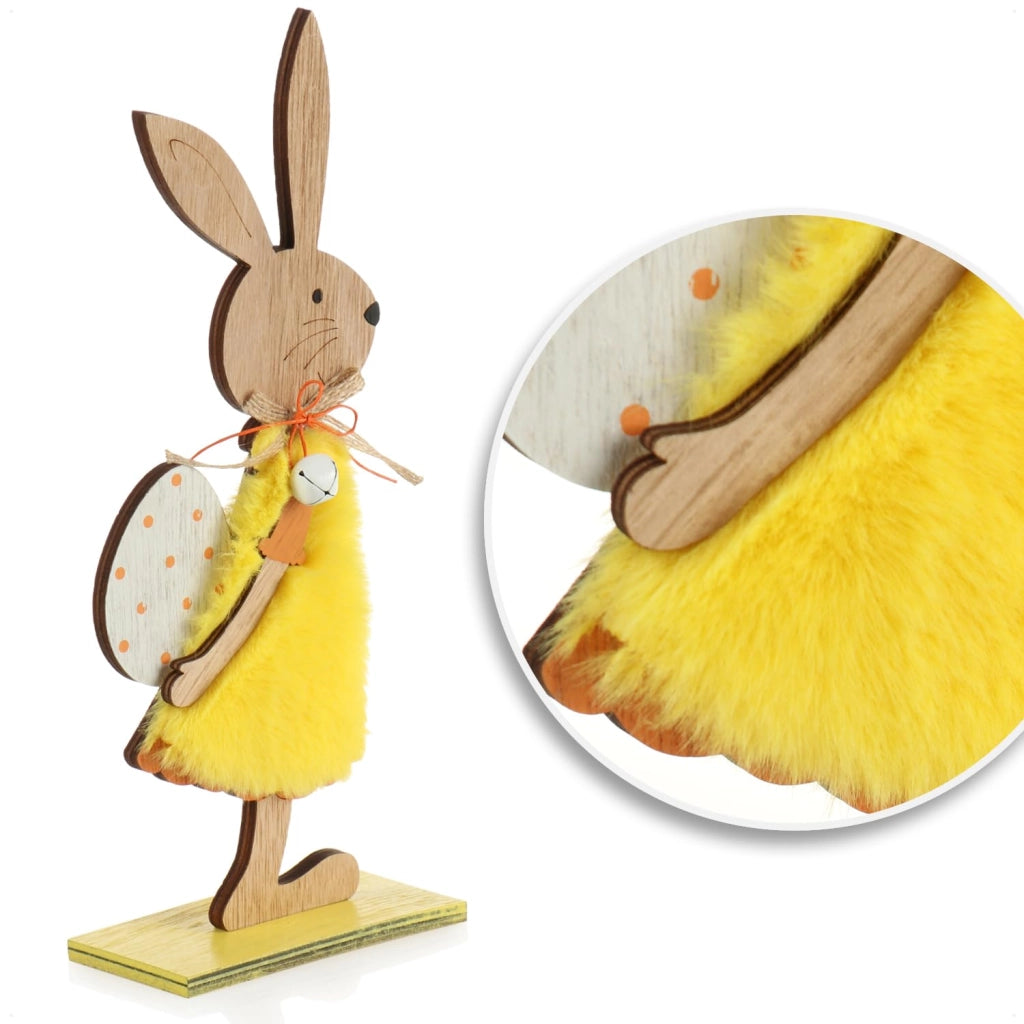 2 statuette di coniglietti pasquali in legno, giallo/blu, altezza 27,5 cm