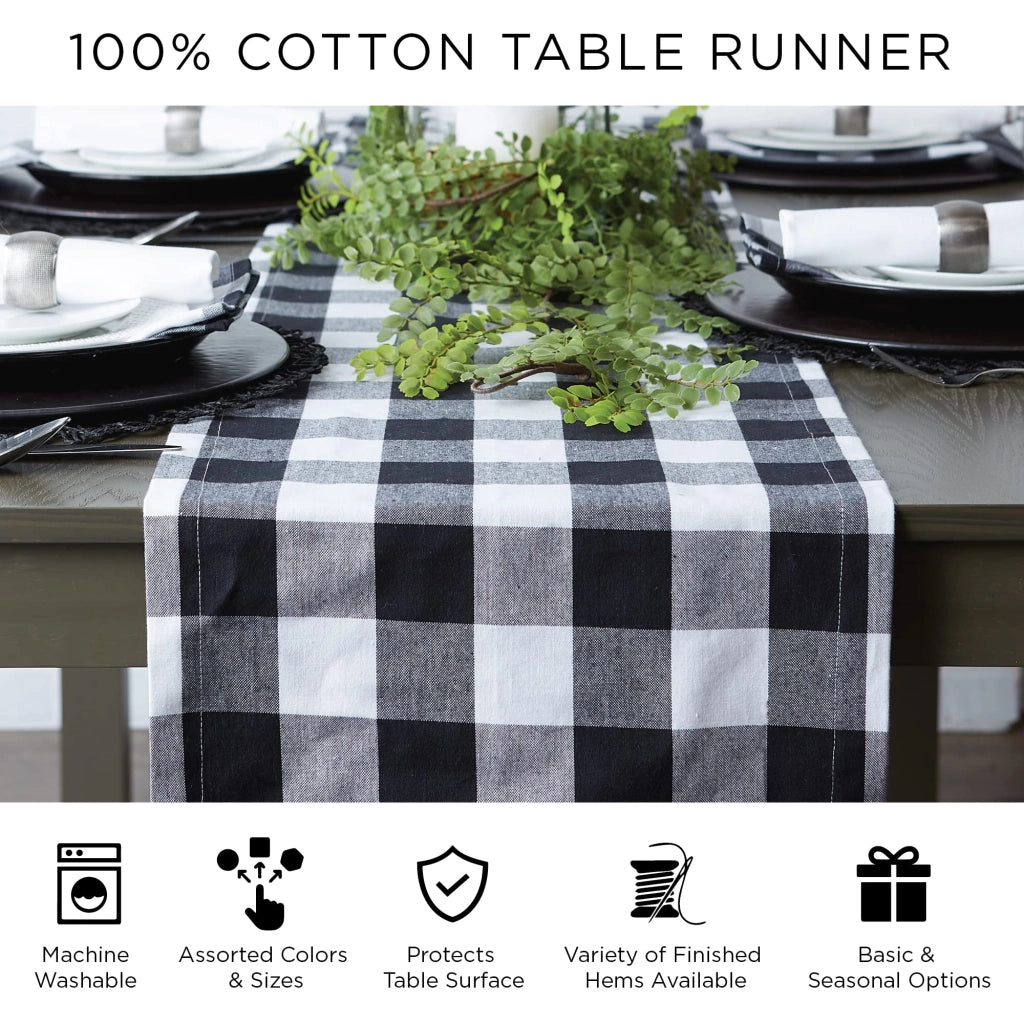 Tovaglia reversibile, 14x108 pollici, cotone, motivo api, bianco e nero