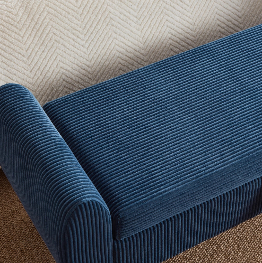 Panca contenitore pieghevole in velluto a coste blu con gambe in legno