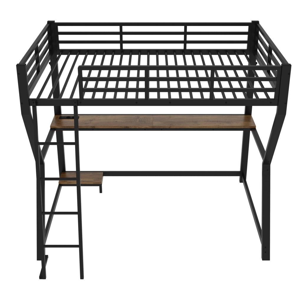Letto a soppalco 90x200 cm con scrivania; prese USB e luce ambiente; nero