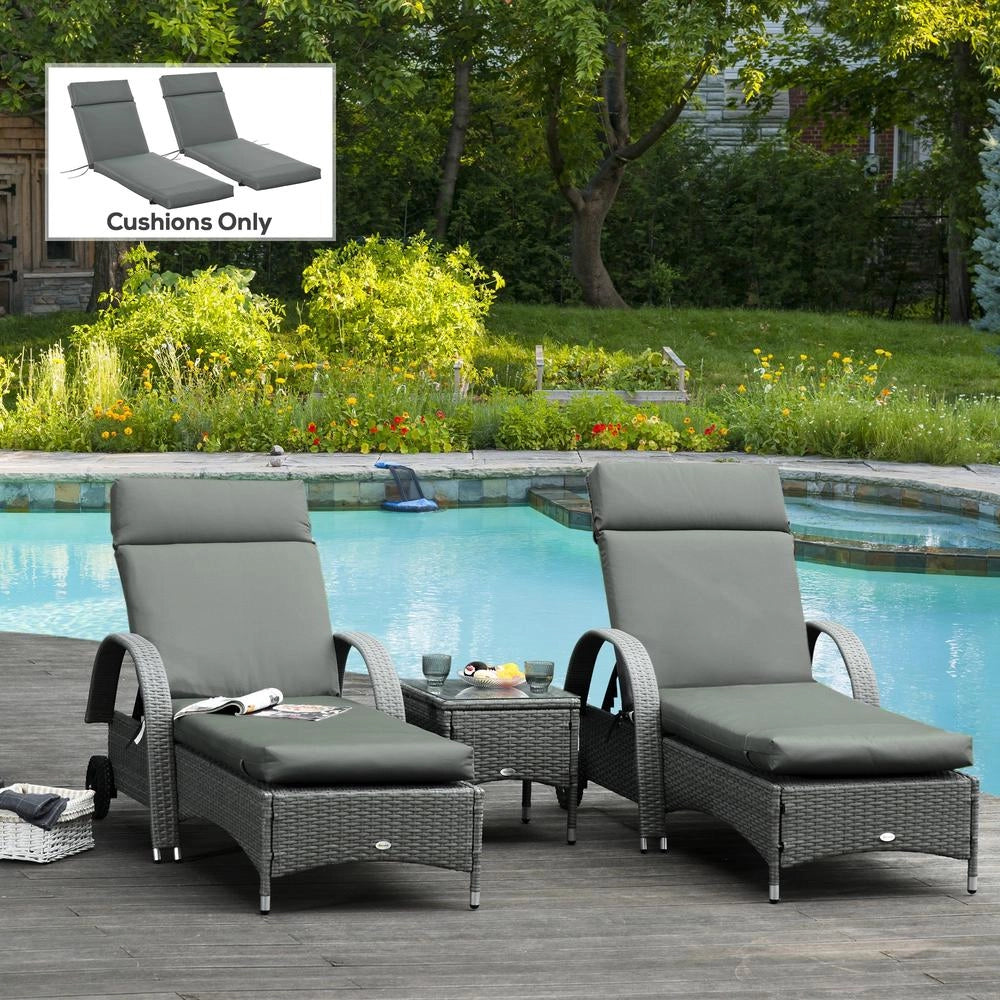 Set 2 Cuscini per Lettino Prendisole e Sdraio Giardino Grigio Scuro Spessore 8cm con Lacci