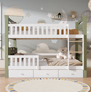 Letto a castello bambini 90x200 cm bianco e verde con cassetti