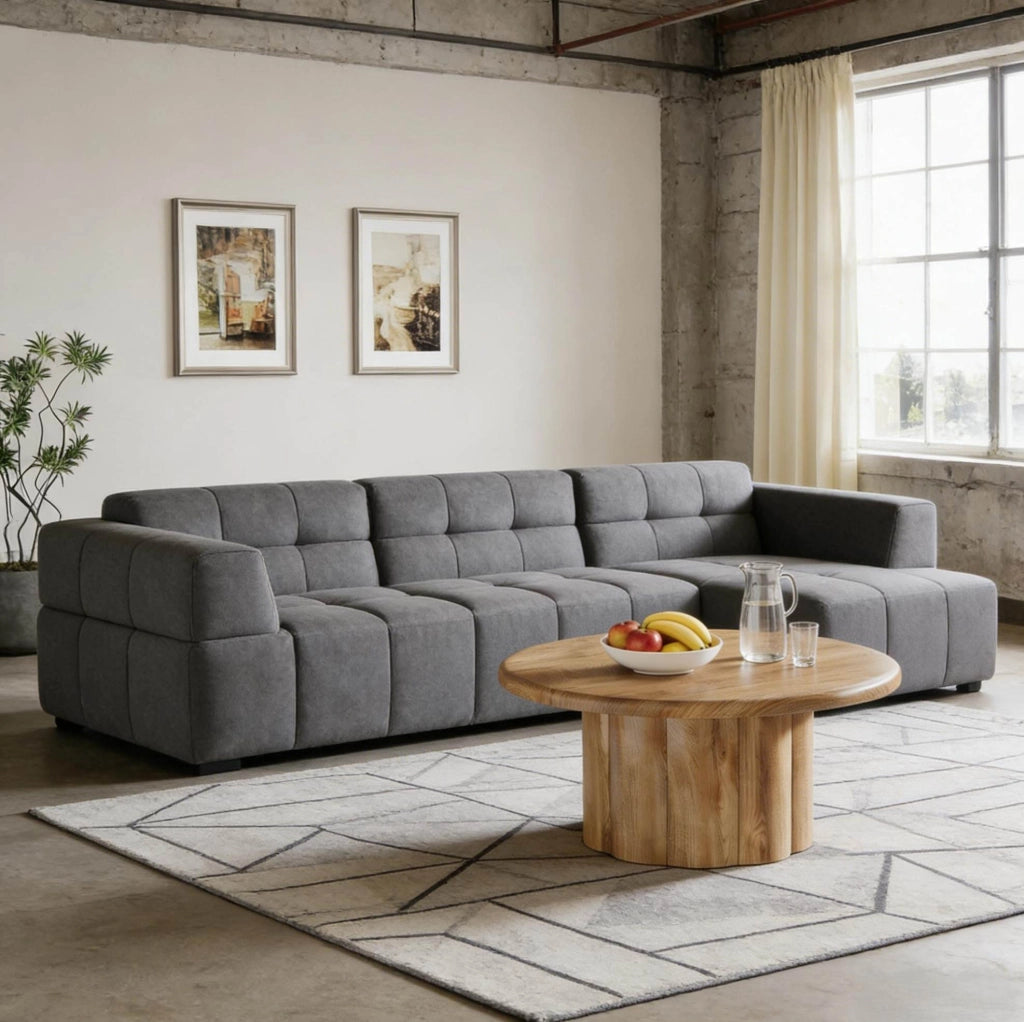 Tavolino da caff¨¨ rotondo ? 80 cm con base scanalata in MDF marrone