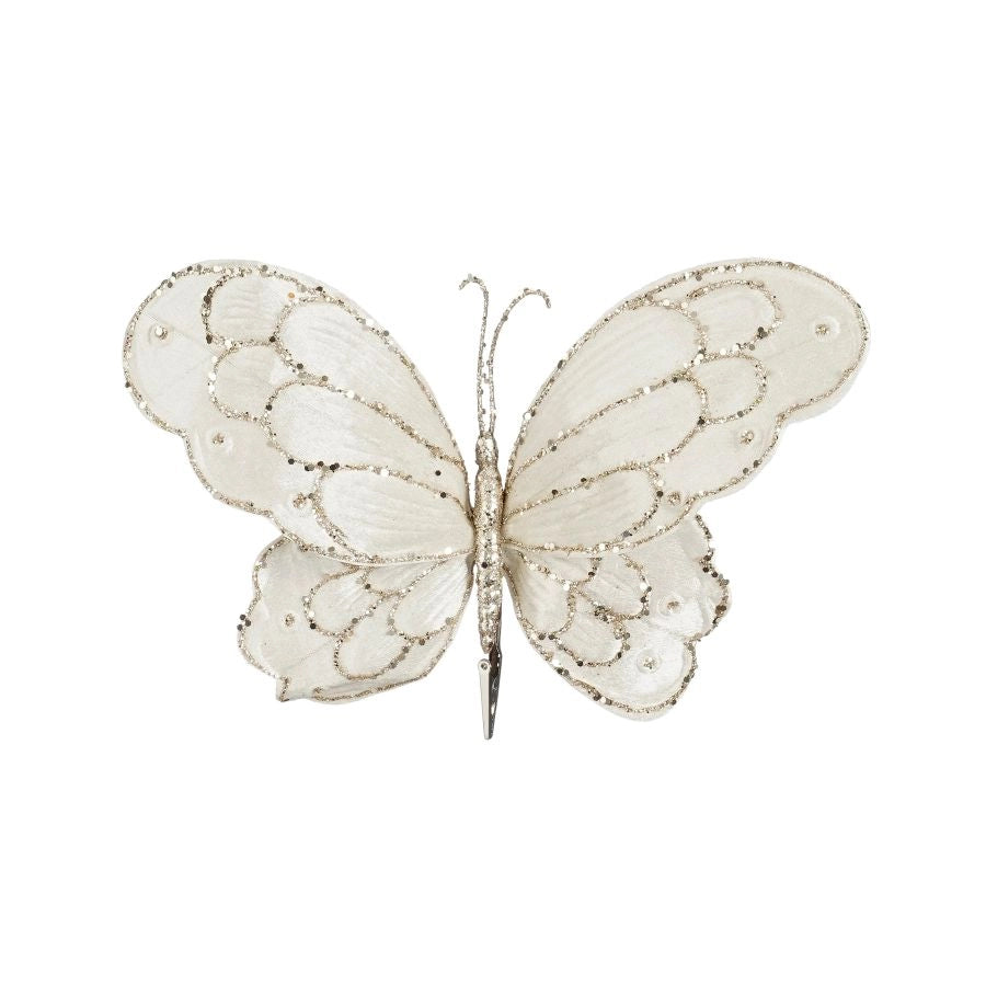 FARFALLA DECORATIVA CREMA CON CLIP PER ALBERO E COMPOSIZIONI 34X25X5 CM