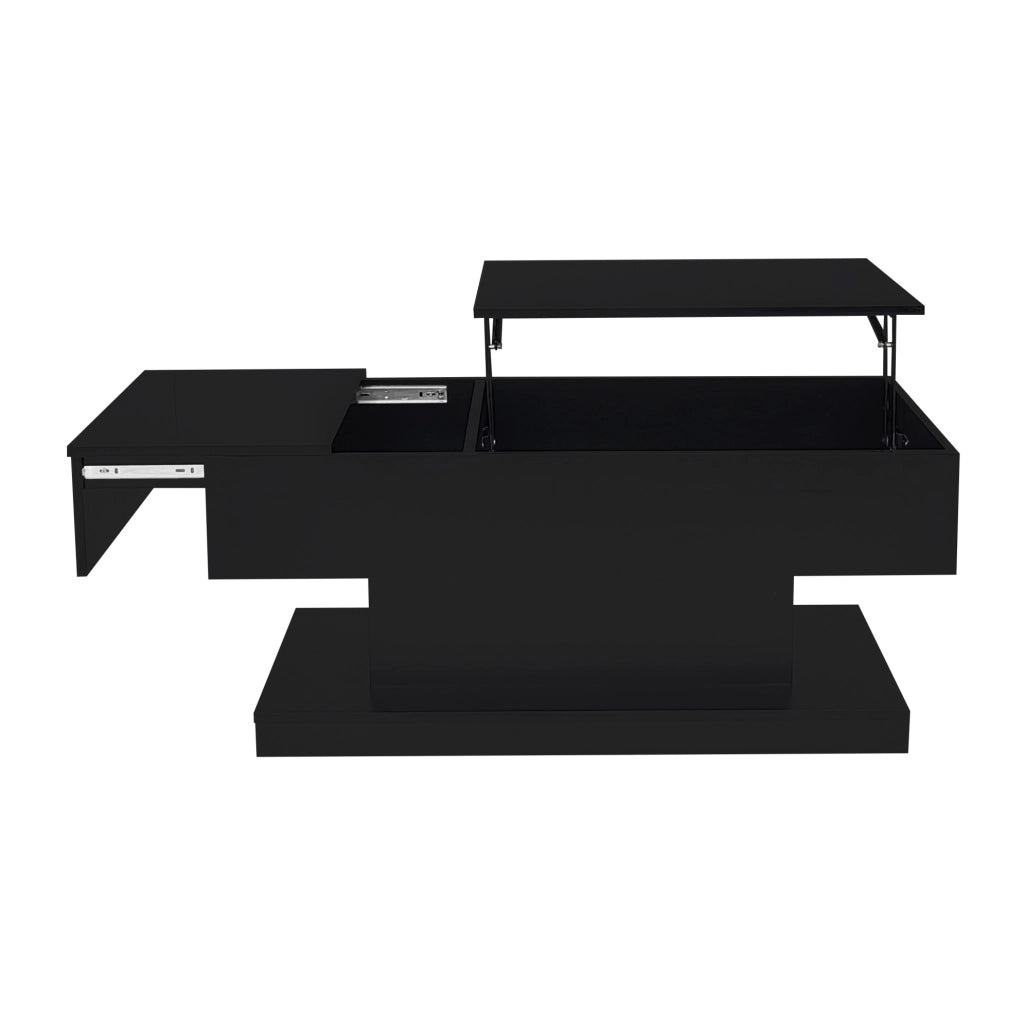 Tavolino elevabile 100x50x45 cm nero con LED e vano contenitore
