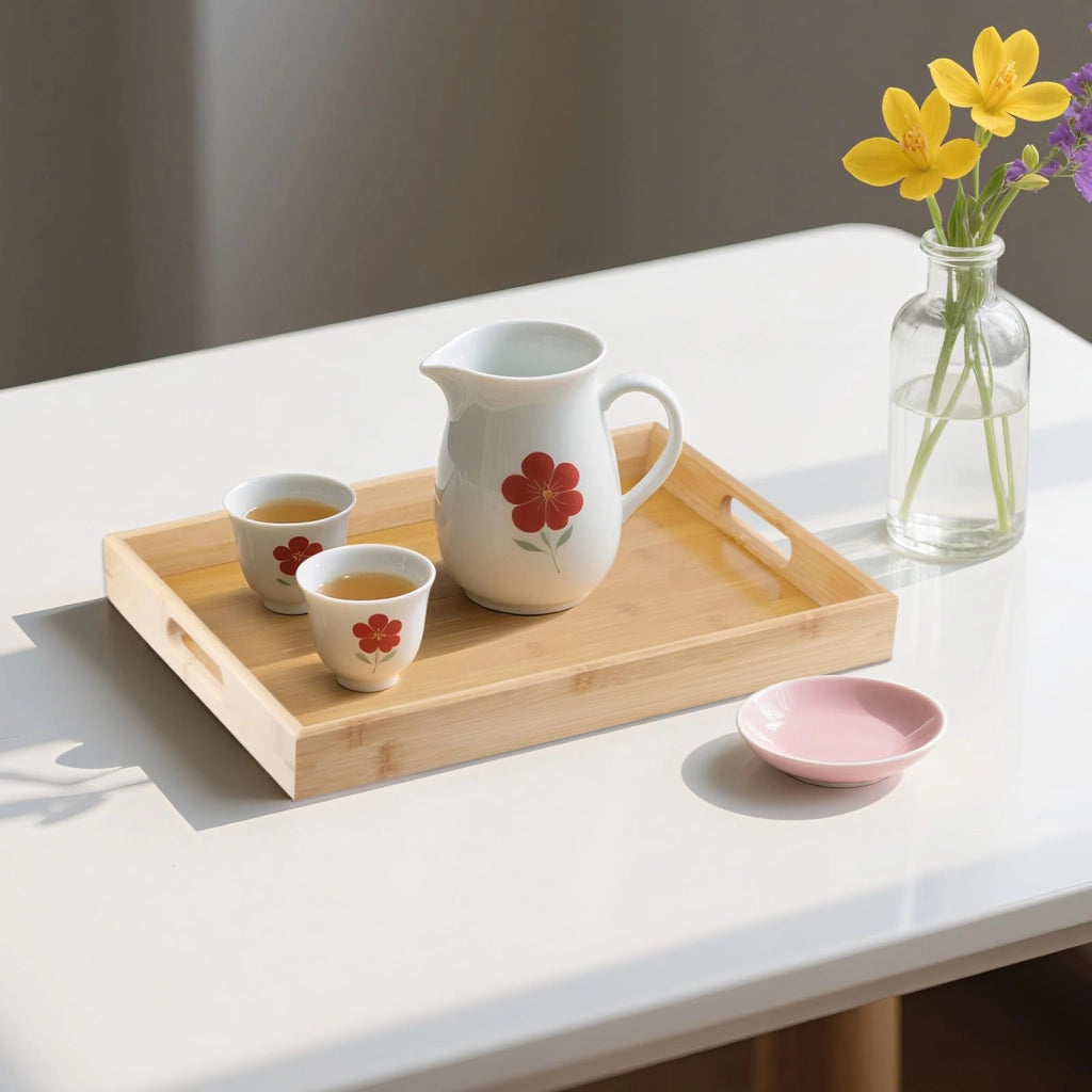 3 vassoi in bambù con maniglie, dimensioni 41x29x5 cm, forma rettangolare