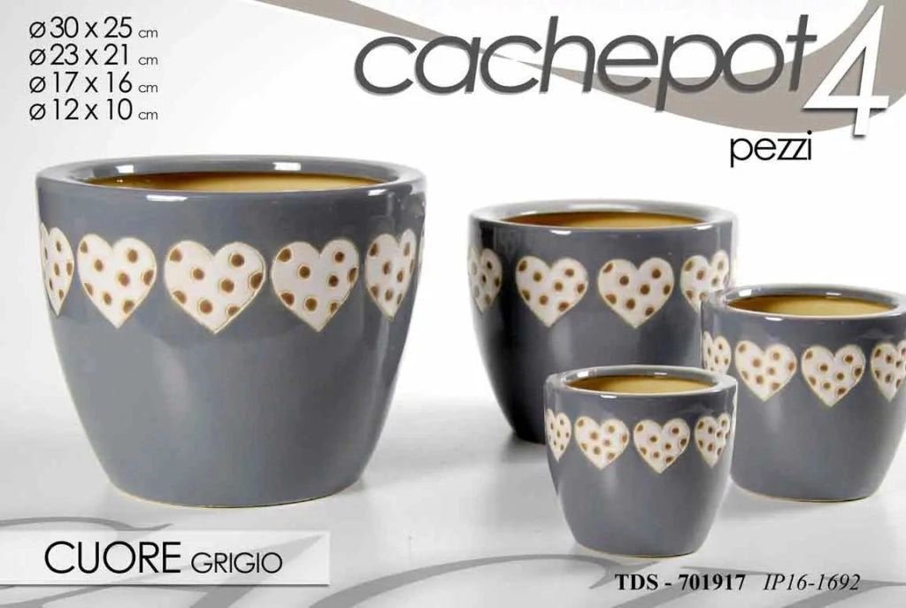 Set 4 cachepot con cuoricini Ø30/23/17/12 cm