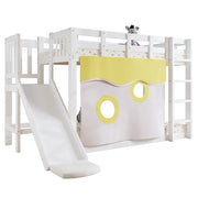 Letto a castello per bambini 90x200 cm con scivolo, scala e salvaspazio in legno di pino bianco per cameretta, senza materasso