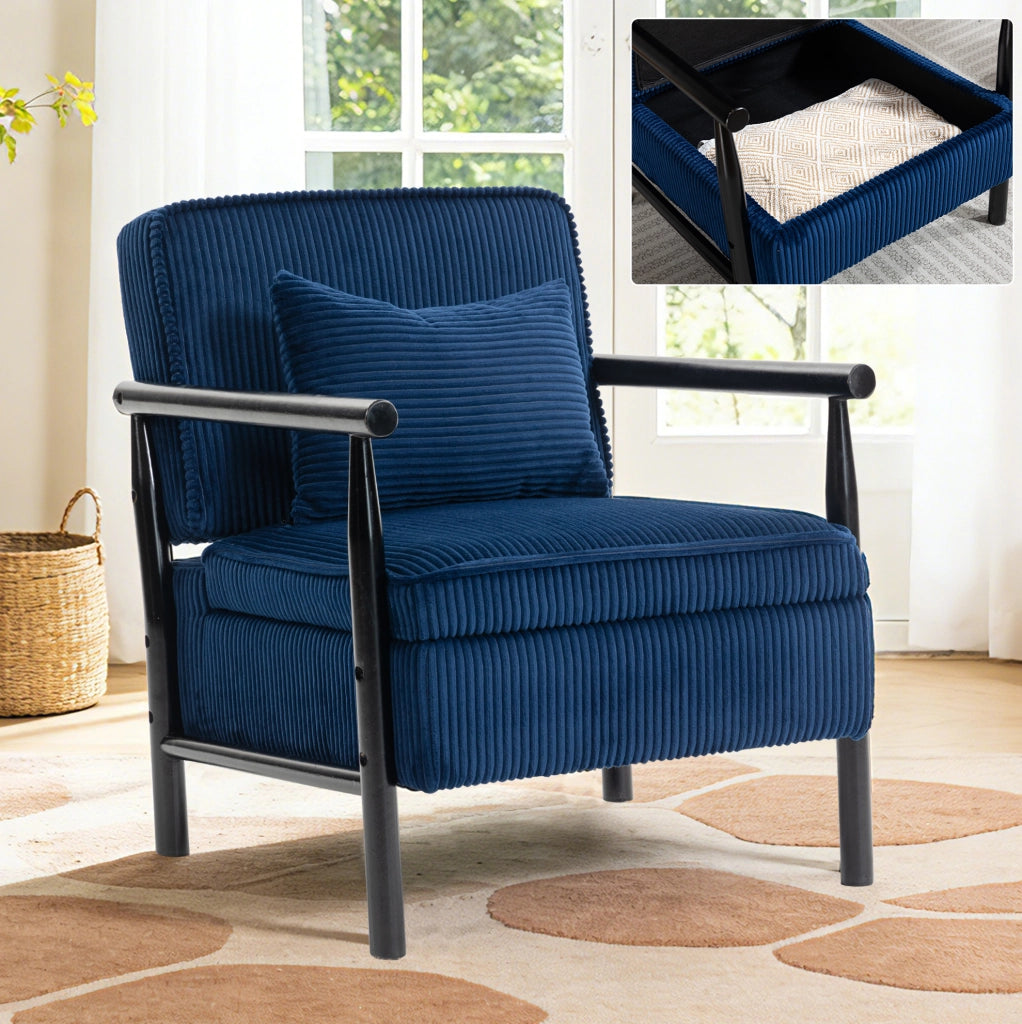 Poltrona da lettura 80x61x71,9 cm in velluto blu con cuscino lombare