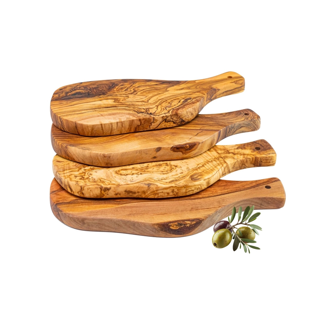 Set di taglieri in legno d'olivo, 4 pezzi, dimensioni 28x13 cm
