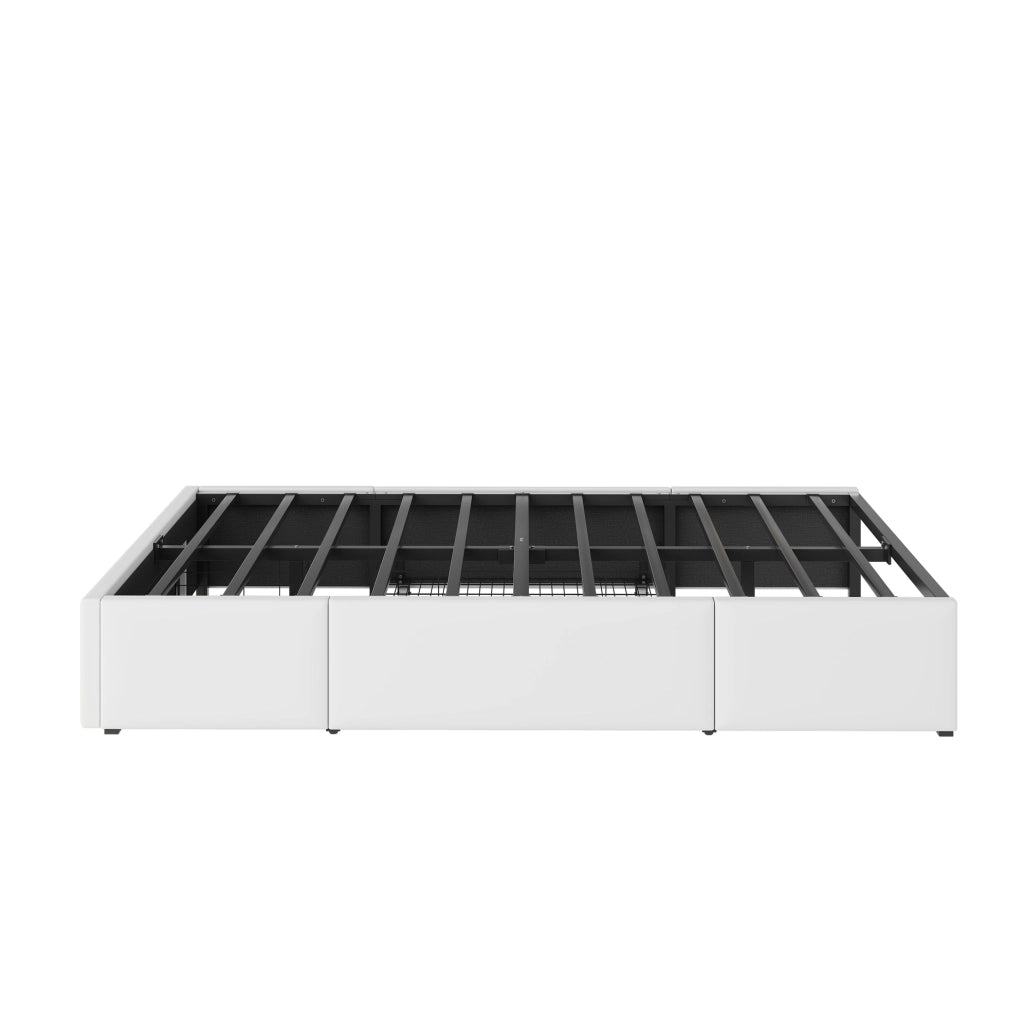 Letto singolo 90x200 cm con cassetti e luce LED RGB in PU; metallo e MDF; bianco
