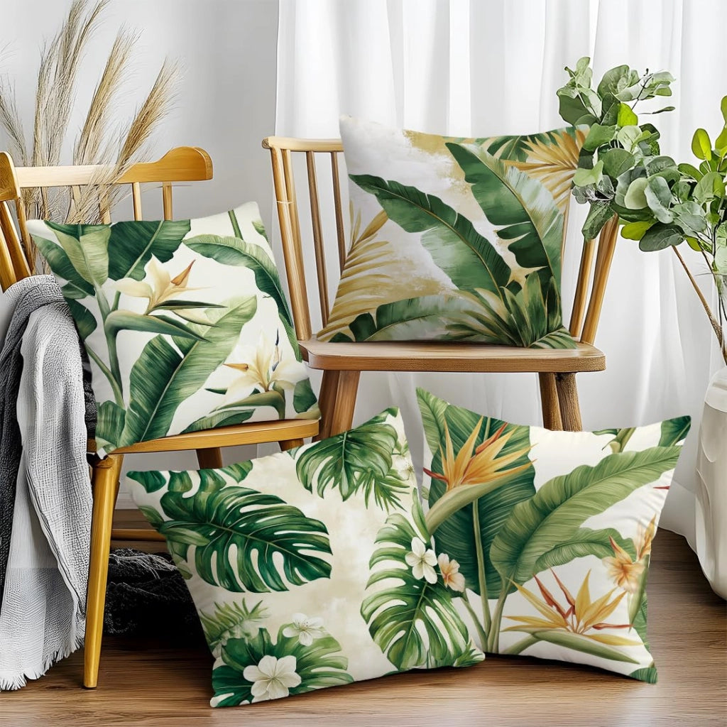 Coperte per cuscini con motivo a foglie, 45x45 cm, confezione da 4, in poliestere