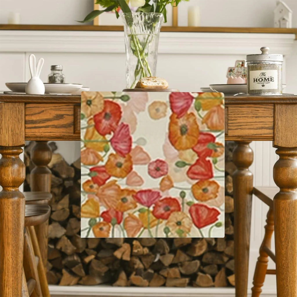 Tovaglia da tavolo in lino con motivo di papaveri, 33x183 cm, decorazione primaverile