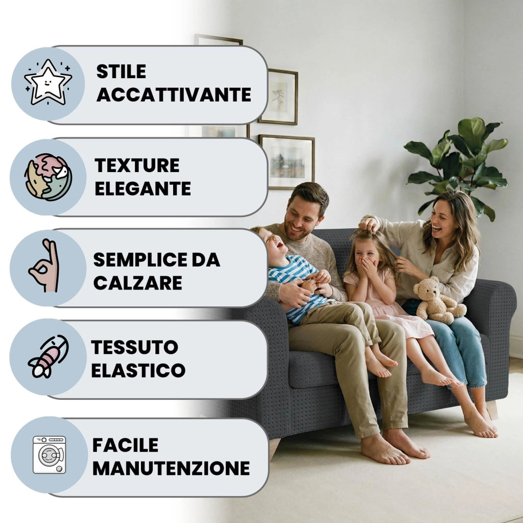 Copertura elastica per divano Iris, per divani a due posti, color grigio scuro, lunghezza 130-180 cm