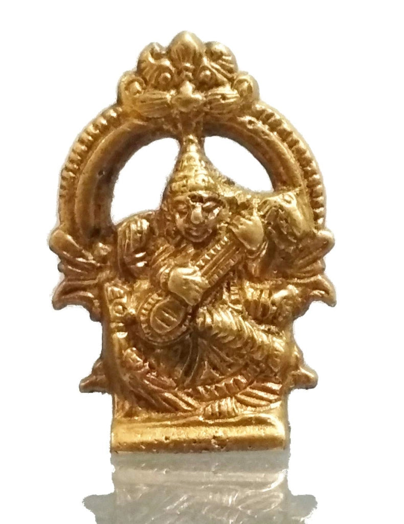Statua in ottone della dea indù Saraswati, 5 cm, color oro