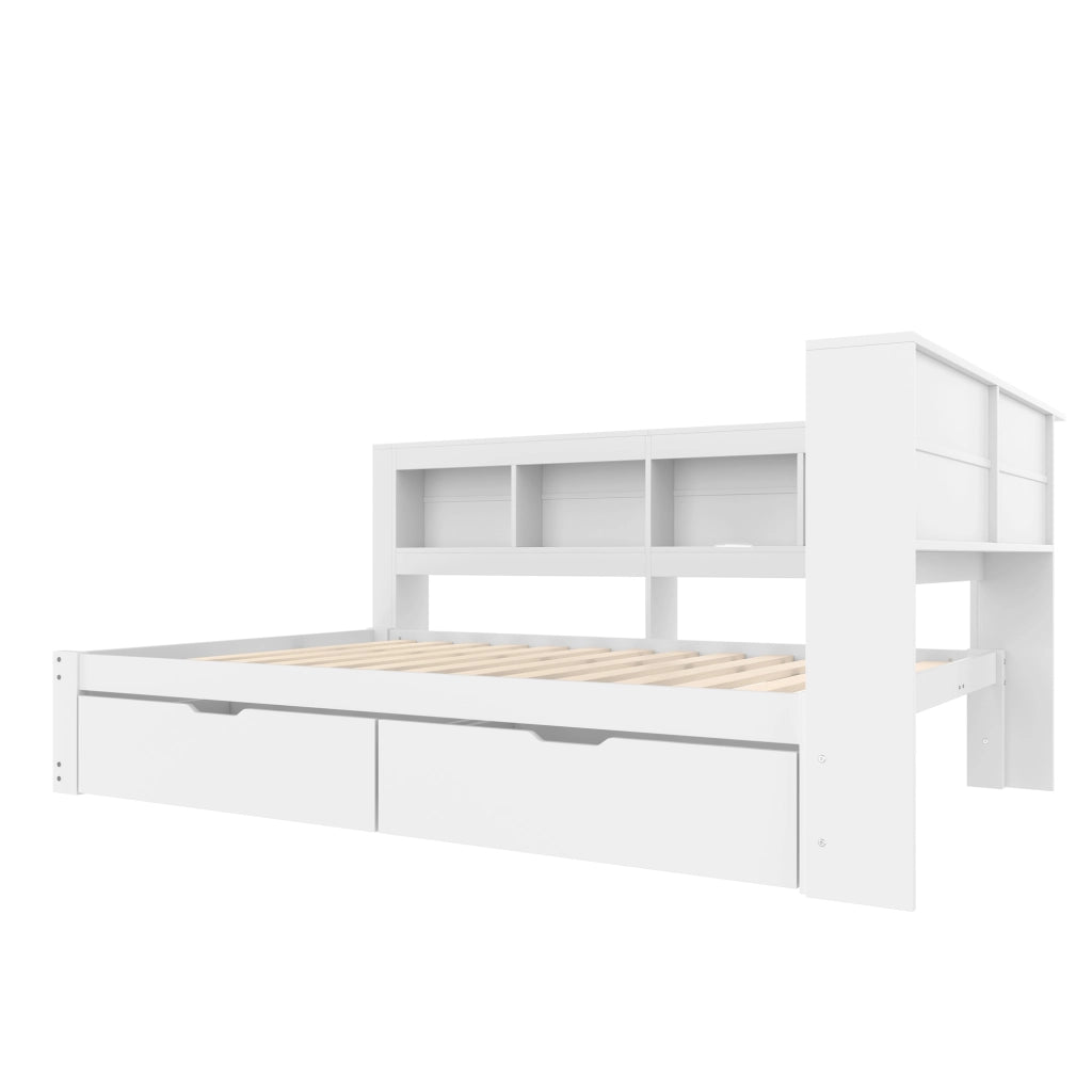 Struttura letto a divano 140 × 200 cm con due cassetti presa e due USB in legno bianco con rete a doghe