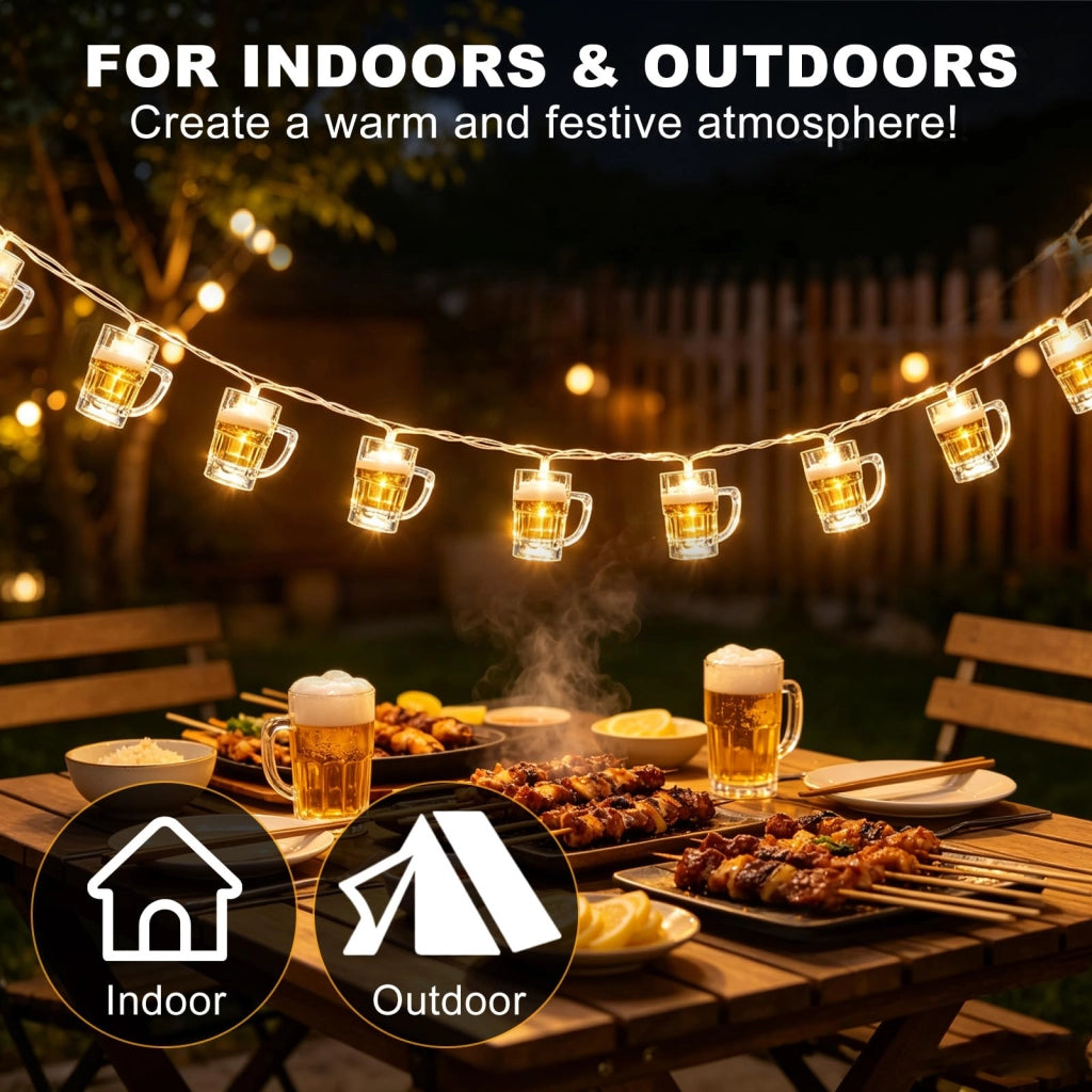 Catena luminosa a LED per bicchieri, lunghezza 1,5 metri, 10 LED, luce bianco caldo